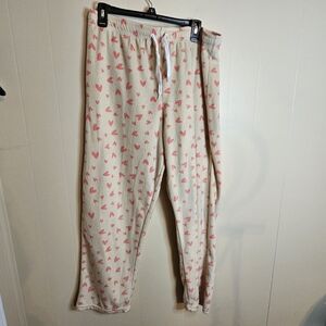 Real Essentials XL Super Soft Beige And Pink Heart Drawstring Pajama Bottoms